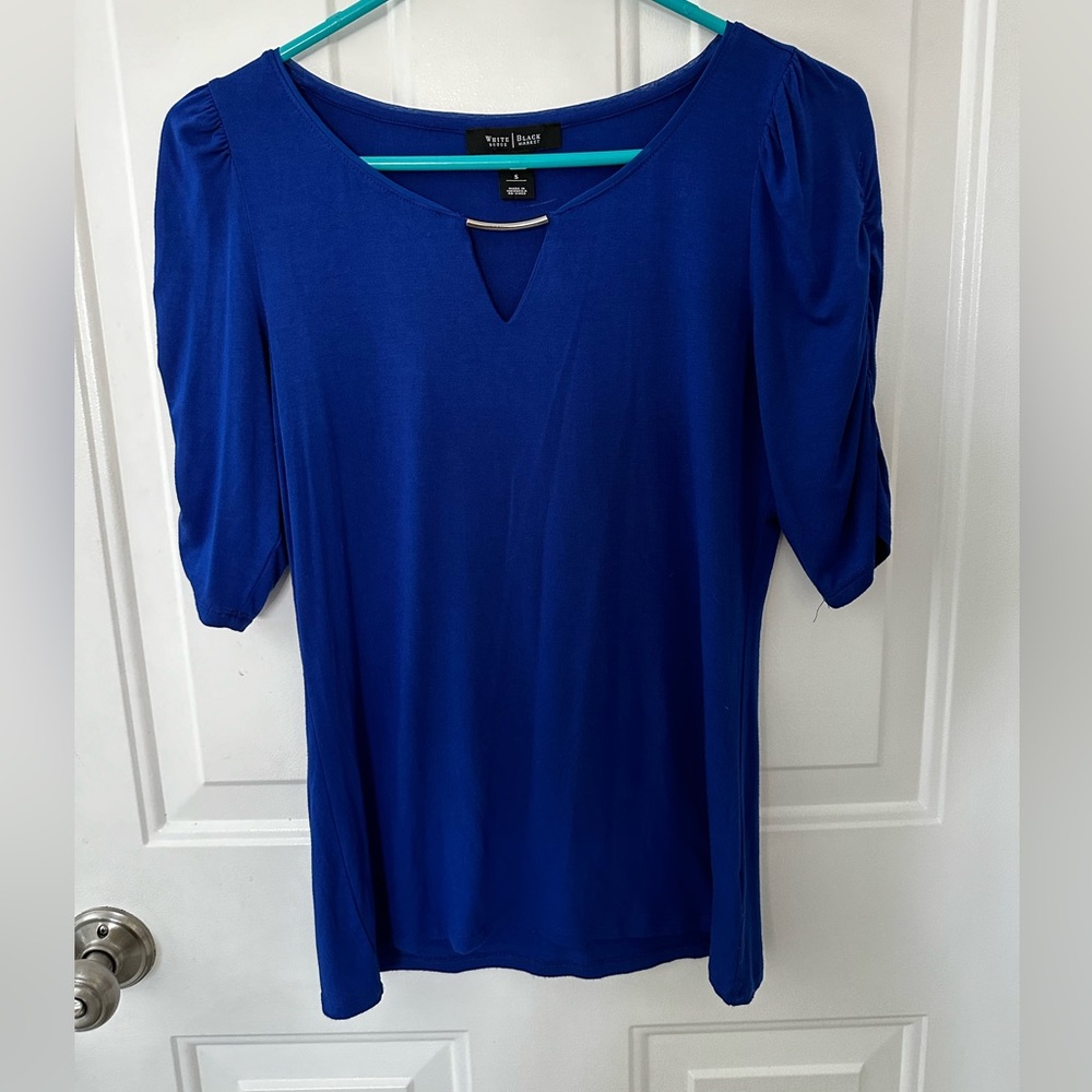 White House Black Market Cobalt Blue Elbow Sleeve Top, Small